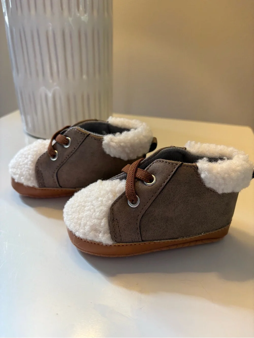 Target Brown and White Sherpa-Lined Baby Walker Shoes